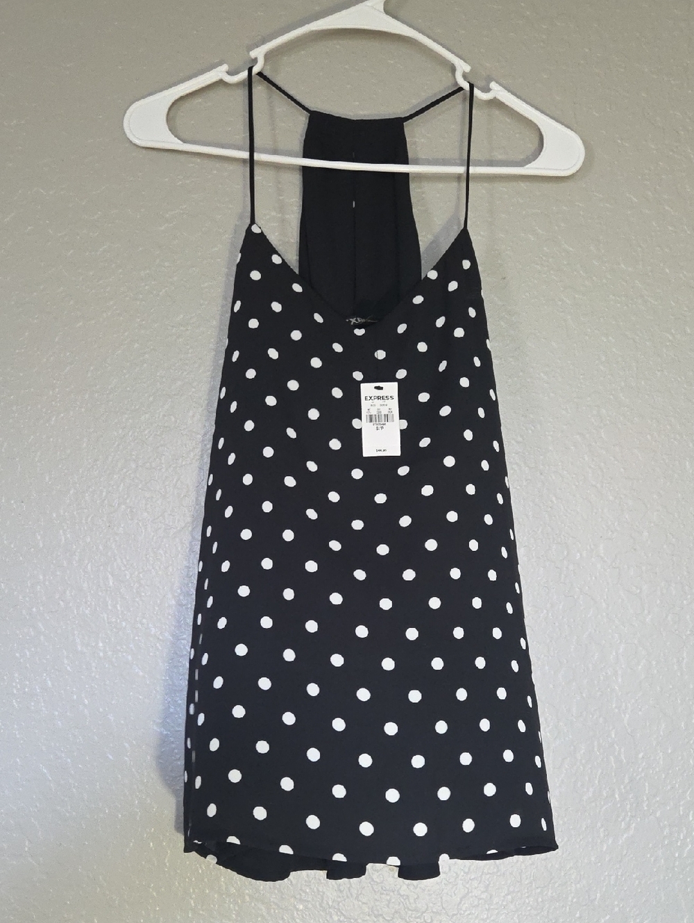 Express Black and White Polka Dot Flowy Tank With Key Hole Back